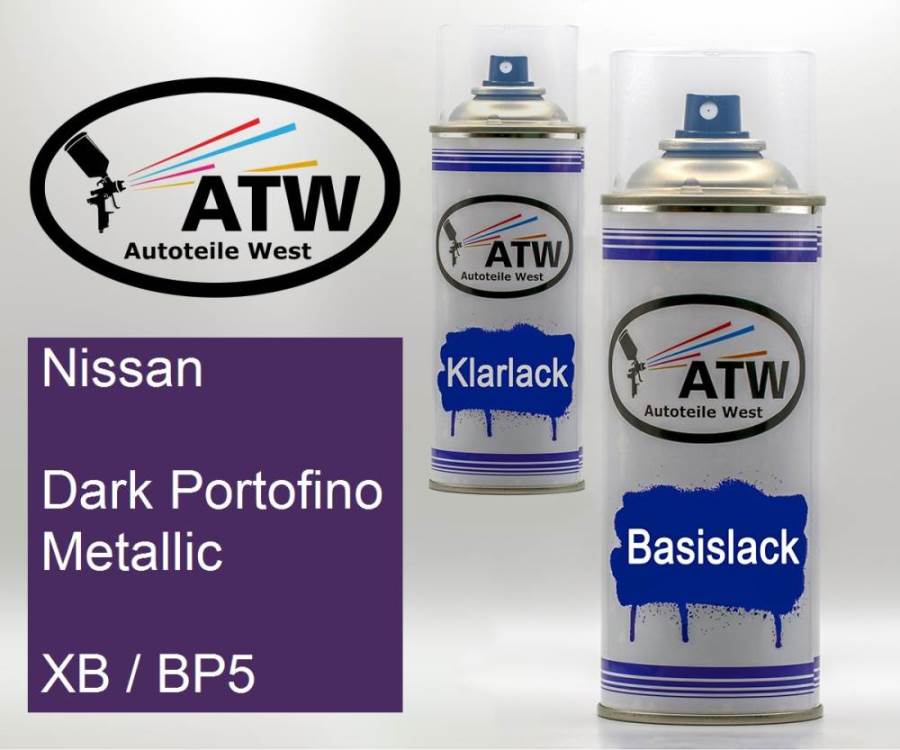 Nissan, Dark Portofino Metallic, XB / BP5: 400ml Sprühdose + 400ml Klarlack - Set, von ATW Autoteile West.